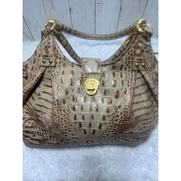 Brahmin Crocodile embossed Large shoulder women bag and wallet champagne. - Picture 5 of 12